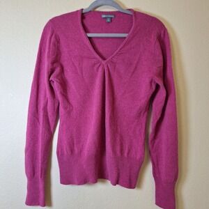 Apt 9 100% Cashmere Sweater V Neck Pullover Solid Pink Womens Size M‎ Medium